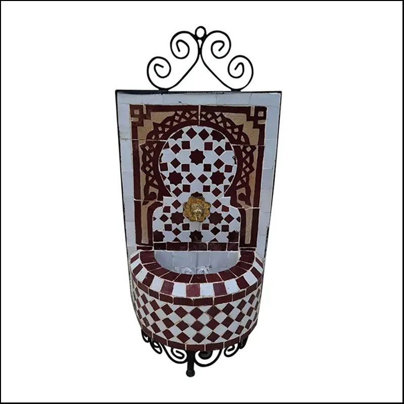 Burgundy And White Miniature Moroccan Mosaic Fountain