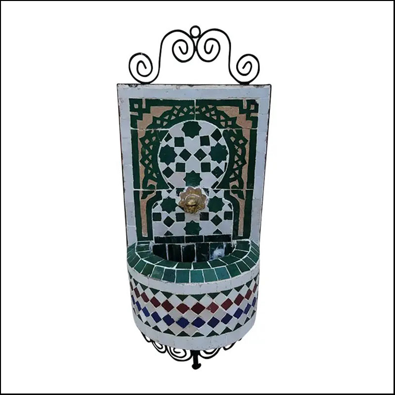Green And White Miniature Moroccan Mosaic Fountain