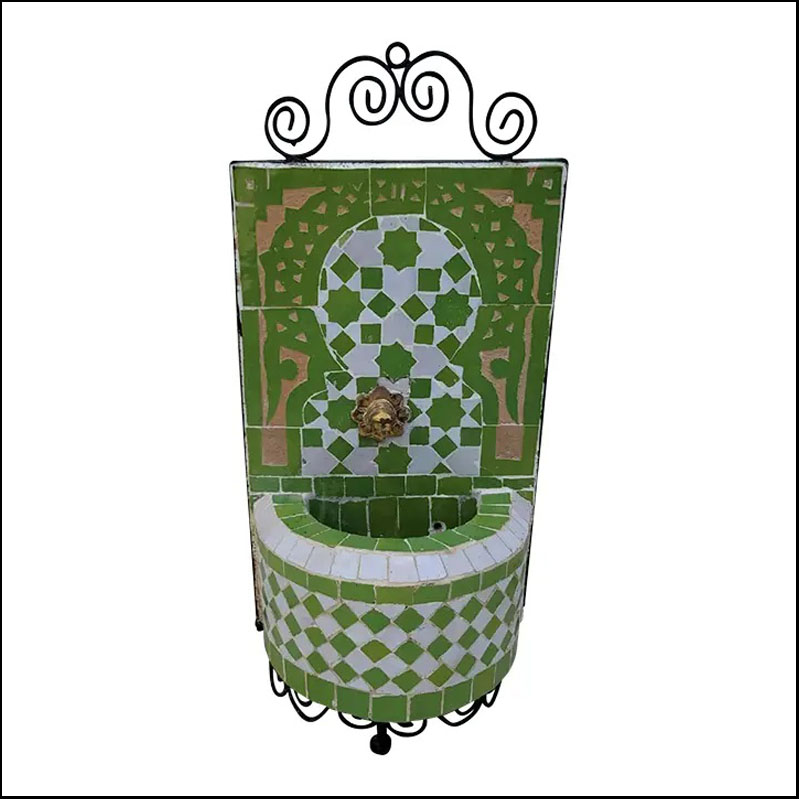 Lime Green And White Miniature Moroccan Mosaic Fountain