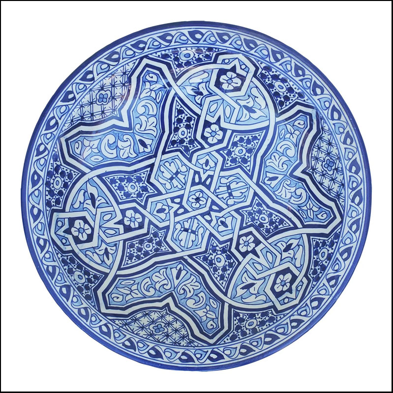 Moroccan Hand Painted Pottery Plate, Blue And White LHLM 30-3