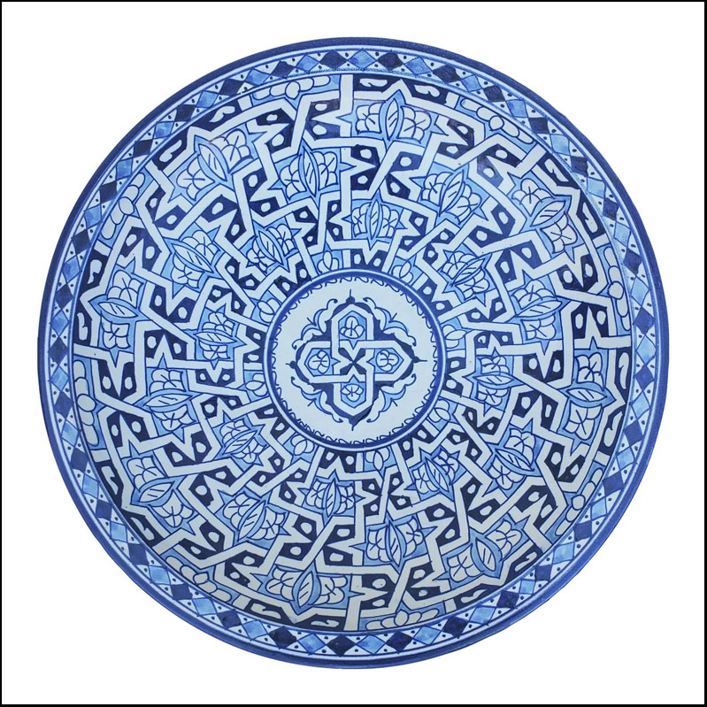 Moroccan Hand Painted Pottery Plate, Blue And White LHLM 30-4