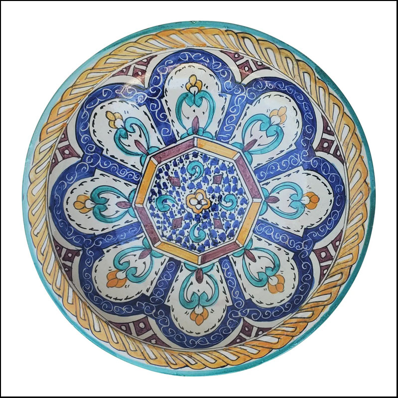 Moroccan Hand Painted Pottery Plate, Multi-Color LHLM 30-1