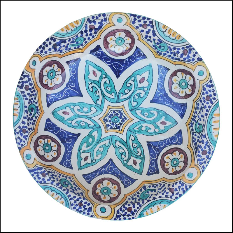 Moroccan Hand Painted Pottery Plate, Multi-Color LHLM 30-2