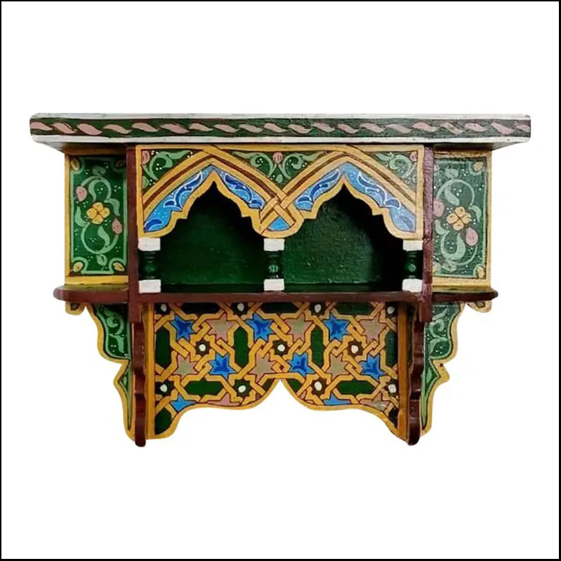 Moroccan Wooden Shelf All Hand-Painted  / Green