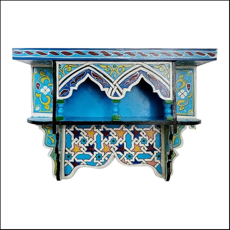 Moroccan Wooden Shelf All Hand-Painted  / Sky Blue