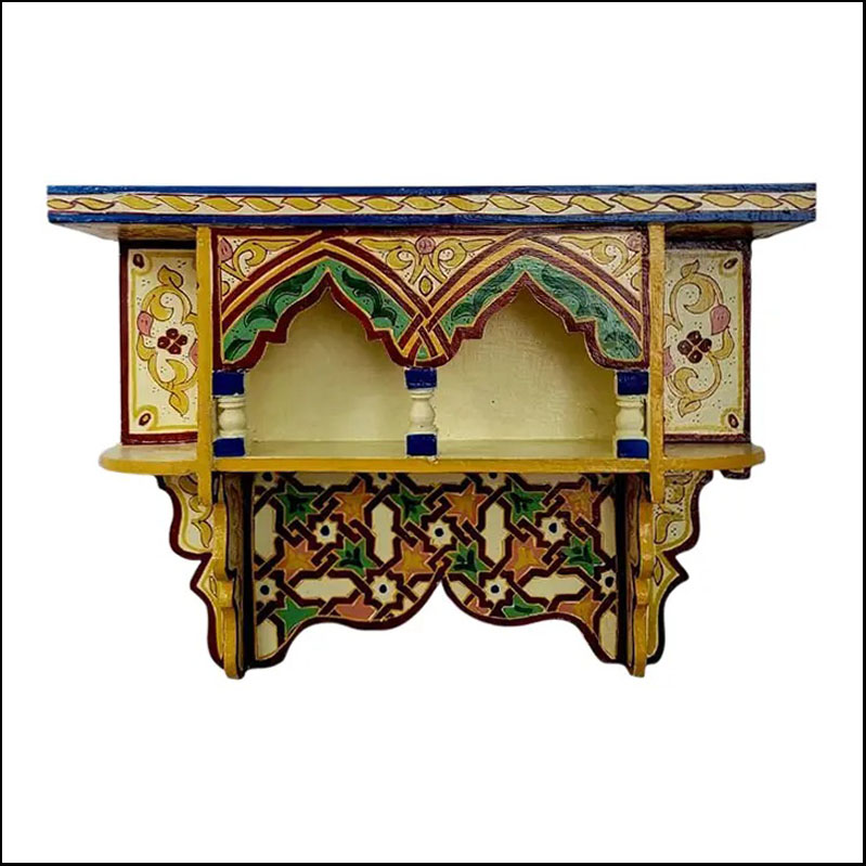 Moroccan Wooden Shelf All Hand-Painted  / Yellow I