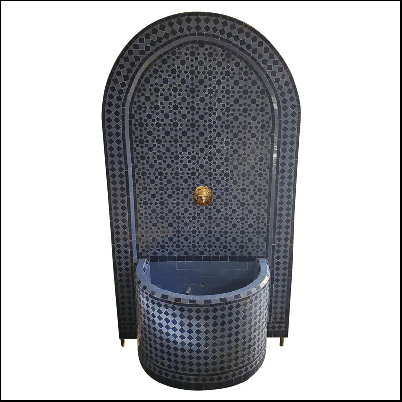 XL Blue on Blue Arched Moroccan Mosaic Tile Fountain