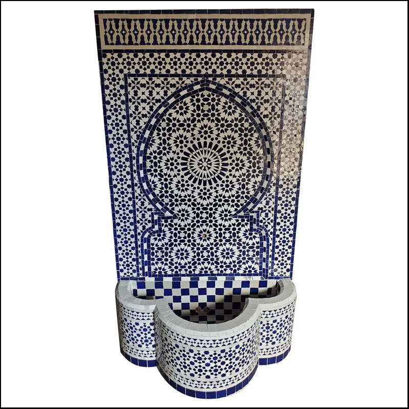 XL Cobalt Blue And White Moroccan Fountain / Intricate Zwa9