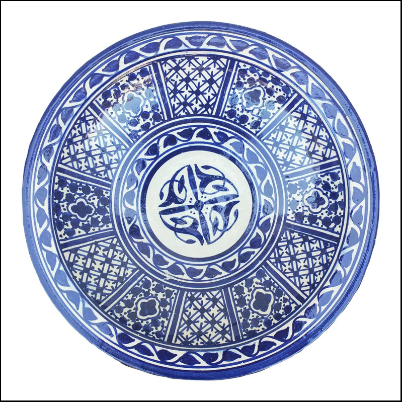 Moroccan Hand Painted Pottery Plate, Blue 1 LHLM 10-1