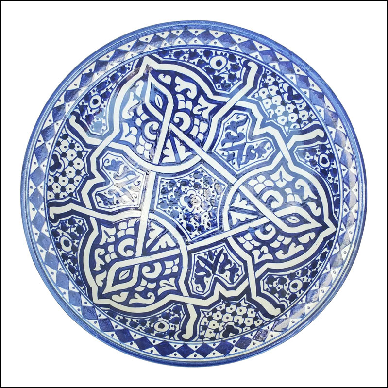 Moroccan Hand Painted Pottery Plate, Blue 1 LHLM29 12-1