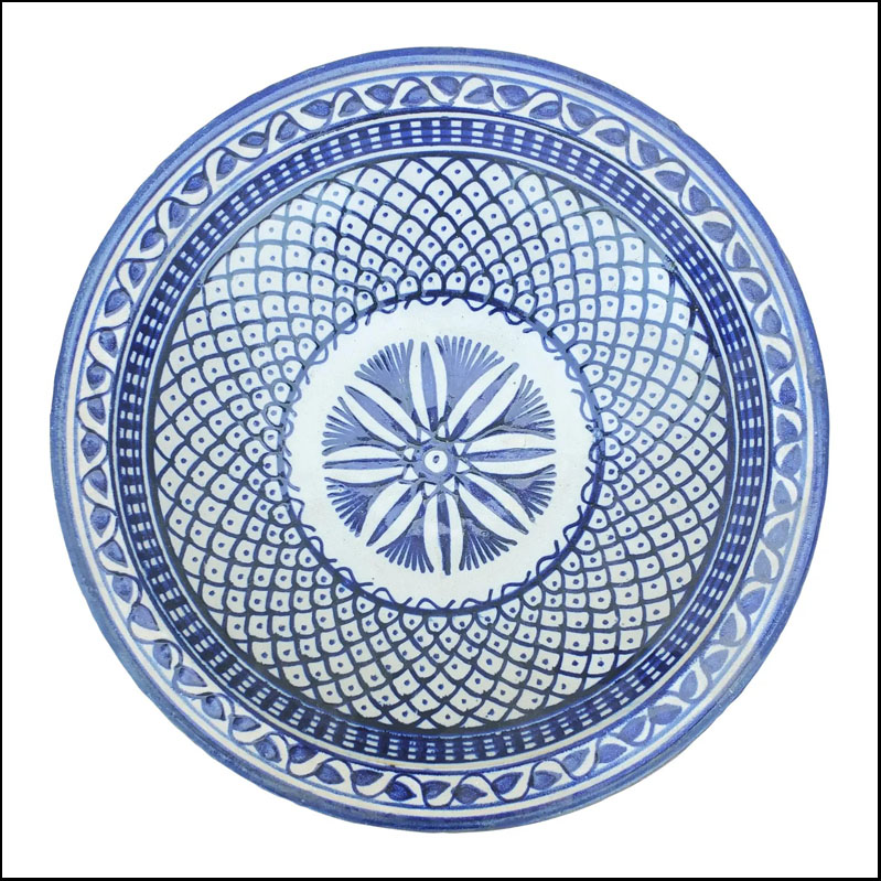 Moroccan Hand Painted Pottery Plate, Blue 2 LHLM 10-2