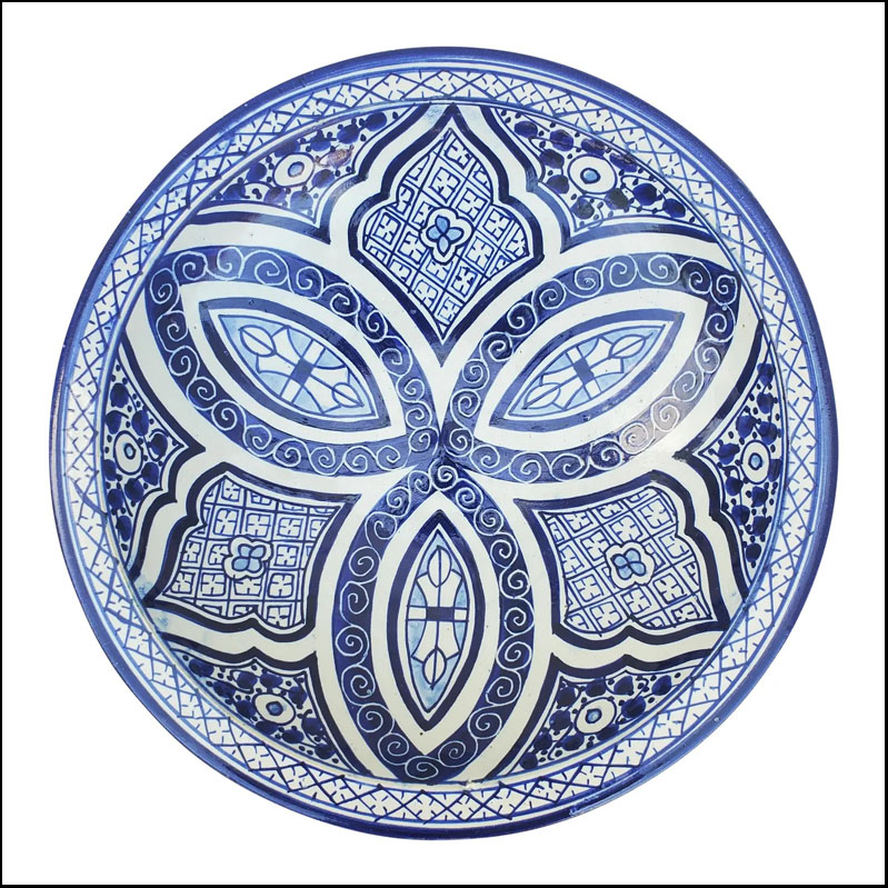 Moroccan Hand Painted Pottery Plate, Blue 2 LHLM29 12-2