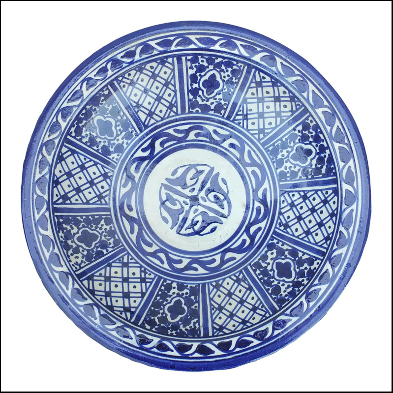 Moroccan Hand Painted Pottery Plate, Blue 3 LHLM 10-3