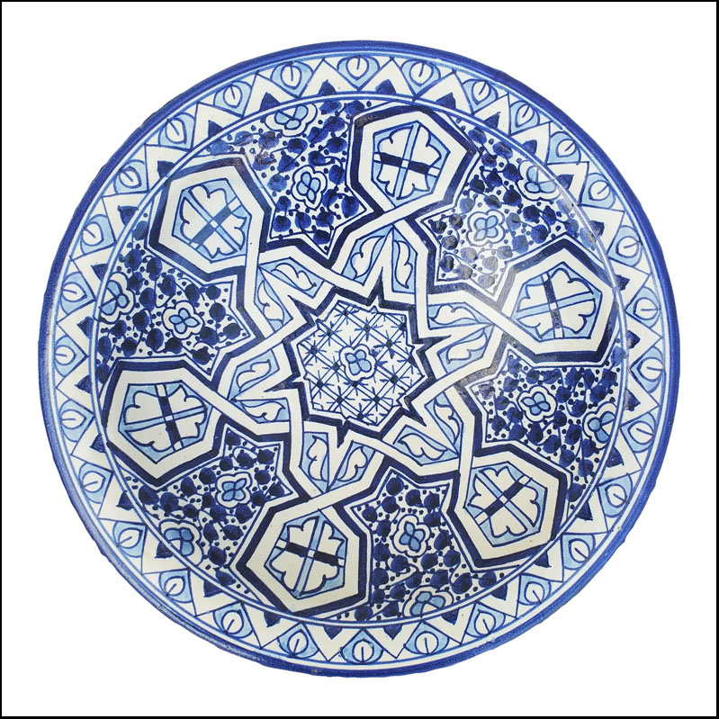Moroccan Hand Painted Pottery Plate, Blue 4 LHLM29 12-4