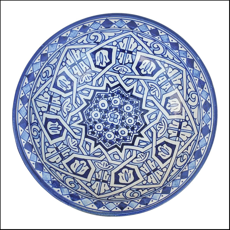 Moroccan Hand Painted Pottery Plate, Blue 5 LHLM29 12-5