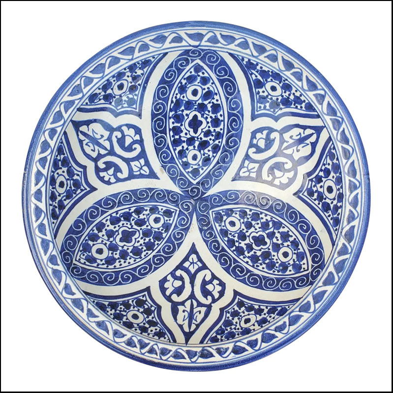 Moroccan Hand Painted Pottery Plate, Blue 6 LHLM29 12-6