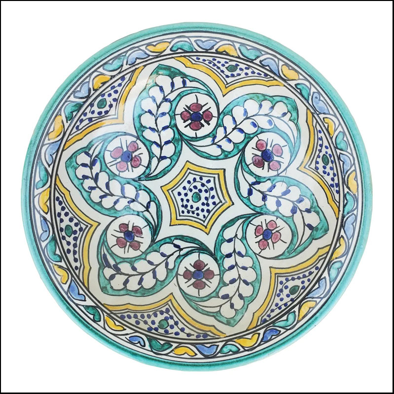 Moroccan Hand Painted Pottery Plate, Multicolor LHLM 10-5