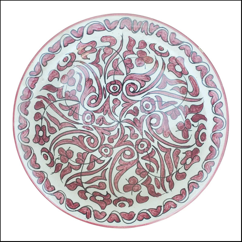Moroccan Hand Painted Pottery Plate, Red LHLM 10-4