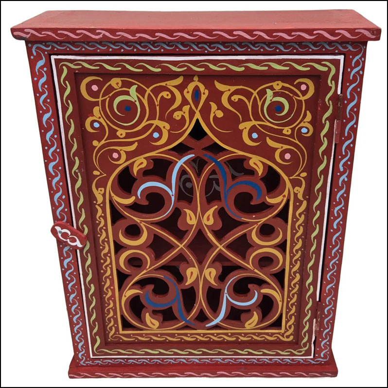 Hand Painted Moroccan Medicine Cabinet / Wall Shelf / Brick Zwa9