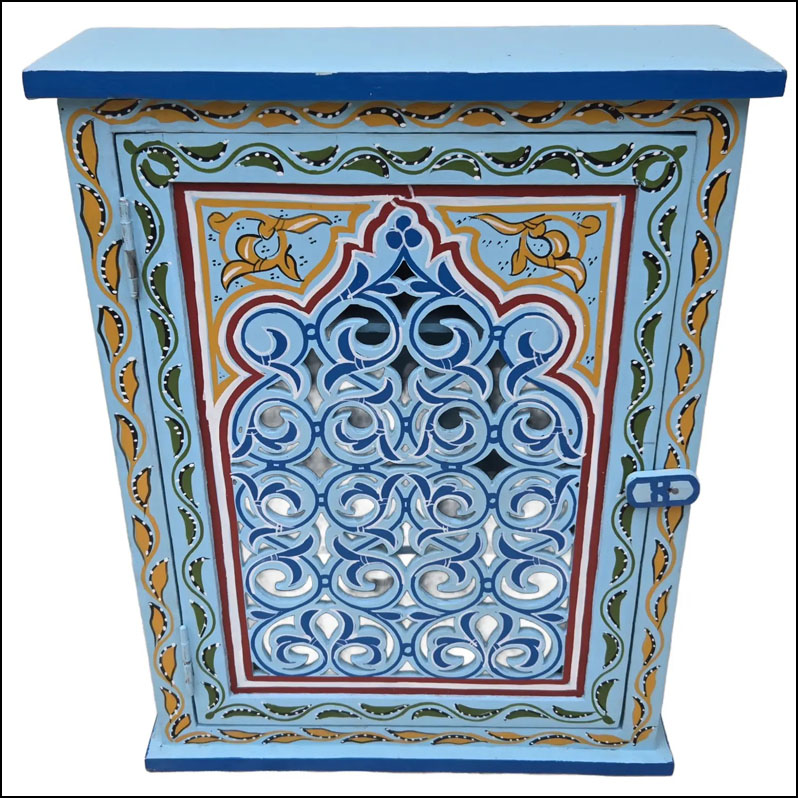 Hand Painted Moroccan Medicine Cabinet / Wall Shelf / Turquoise Zouak