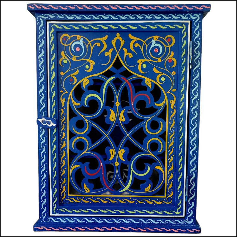 Hand Painted Moroccan Medicine Cabinet / Wall Shelf / Blue Zouak