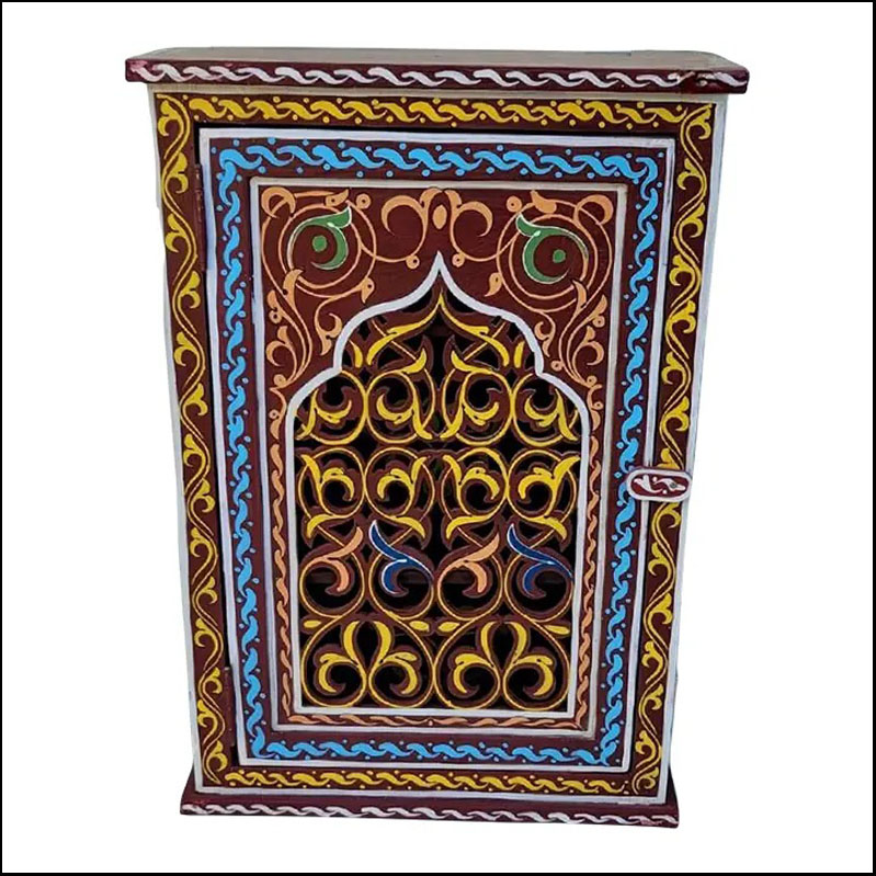 Hand Painted Moroccan Medicine Cabinet / Wall Shelf / Maroon Zouak