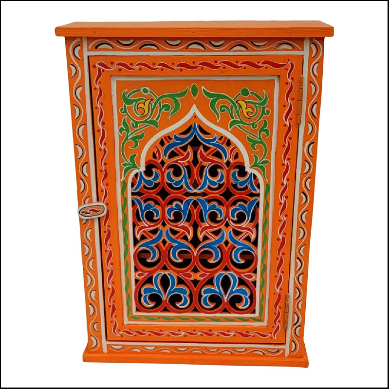 Hand Painted Moroccan Medicine Cabinet / Wall Shelf / Orange Zwa9