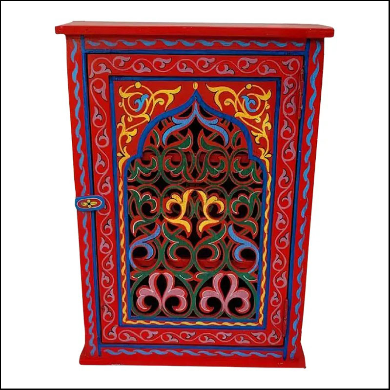 Hand Painted Moroccan Medicine Cabinet / Wall Shelf / Red Zouak