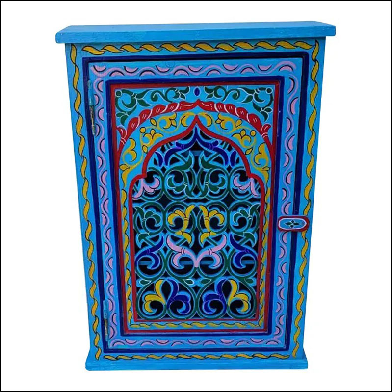 Hand Painted Moroccan Medicine Cabinet / Wall Shelf / Turquoise Zouak