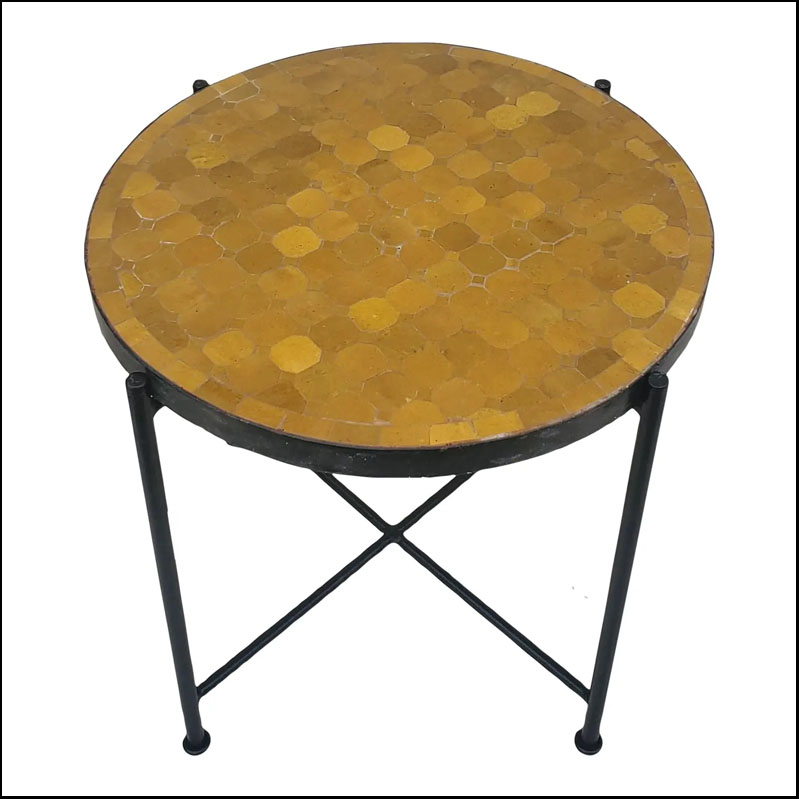 21″ Honey Mustard Moroccan Mosaic Table, Solid Wrought Iron Base,  – CR4