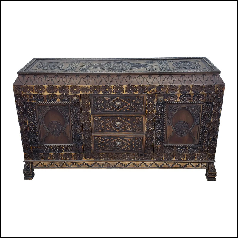 Moroccan Berber Style Wooden Media Stand / Cabinet, Brown Kobba