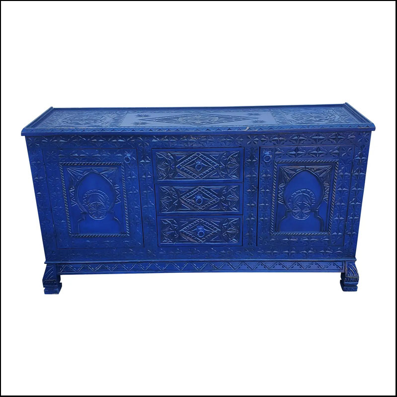 Moroccan Berber Style Wooden Media Stand / Cabinet, Majorelle Blue I