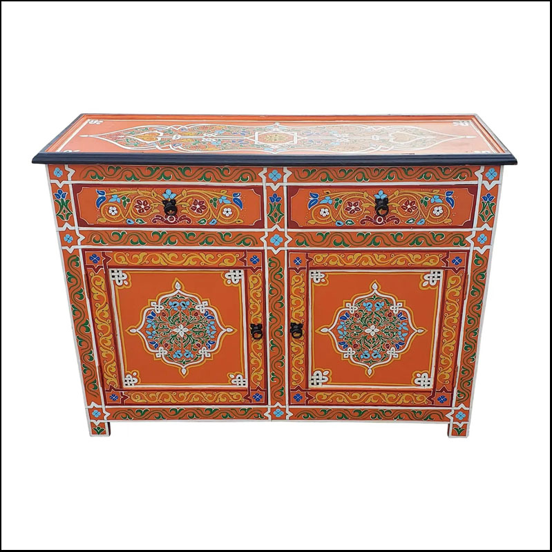 Moroccan Hand Painted Accent Chest/ Commode/ Cabinet / Orange