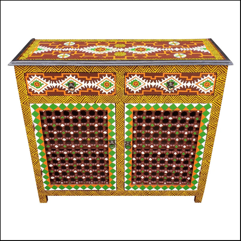 Moroccan Hand Painted Accent Chest/ Commode/ Cabinet / Multicolor Chelhaoui