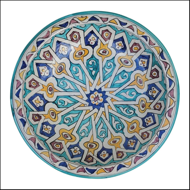 Moroccan Hand Painted Pottery Plate, Multi-Color LHLM 30-7