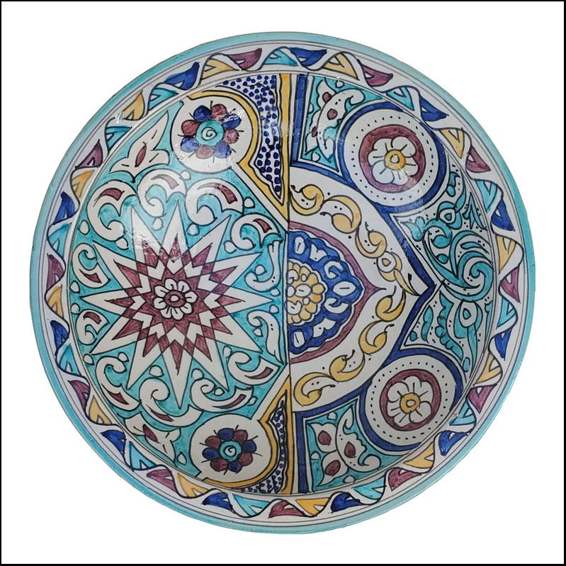 Moroccan Hand Painted Pottery Plate, Multi-Color LHLM 30-10