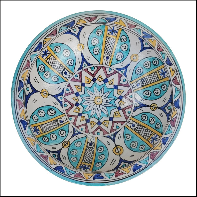 Moroccan Hand Painted Pottery Plate, Multi-Color LHLM 30-8