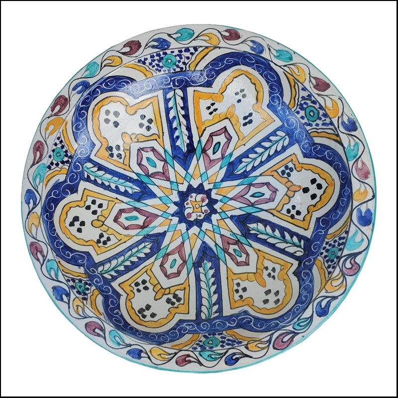 Moroccan Hand Painted Pottery Plate, Multi-Color LHLM 30-6