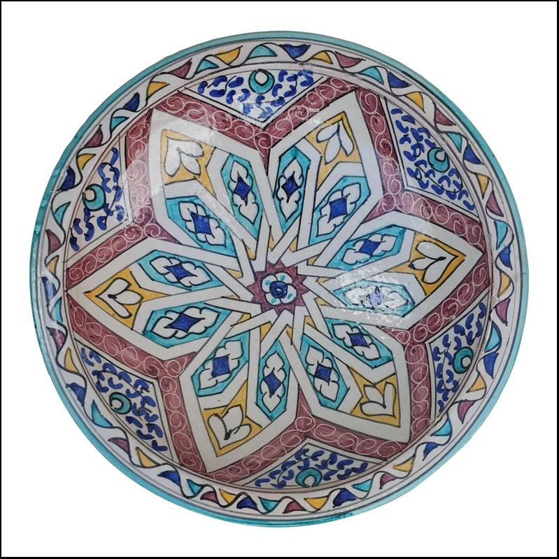 Moroccan Hand Painted Pottery Plate, Multi-Color LHLM 30-9