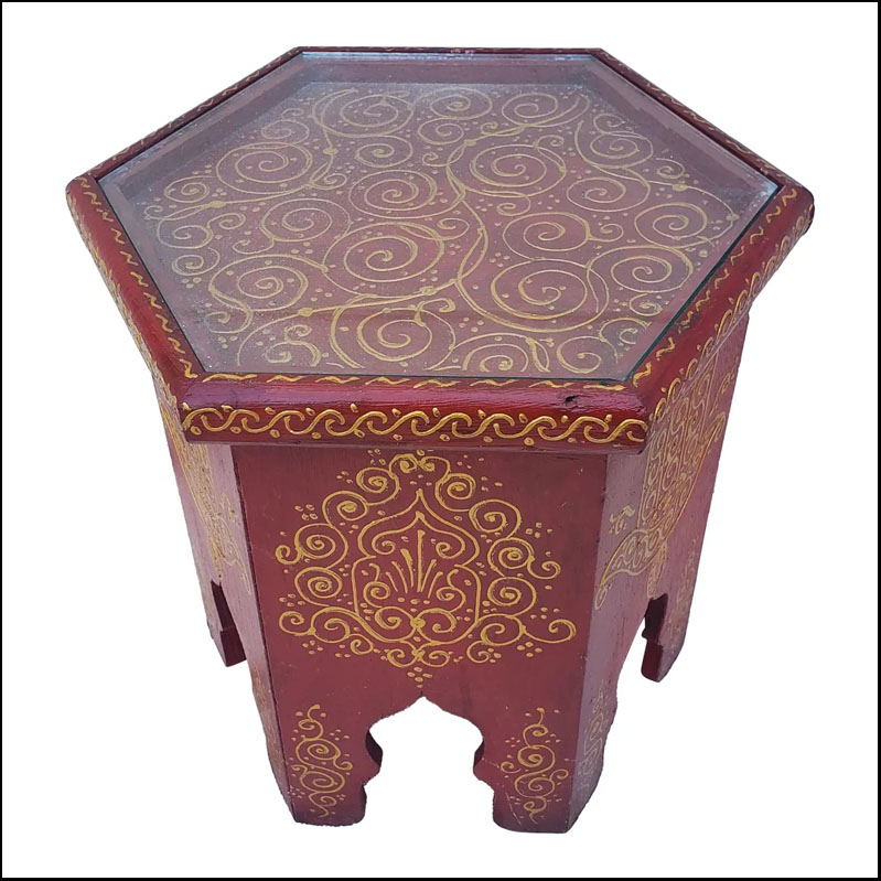 Moroccan Hexagonal Hand Painted Wooden Side Table / Ben Style