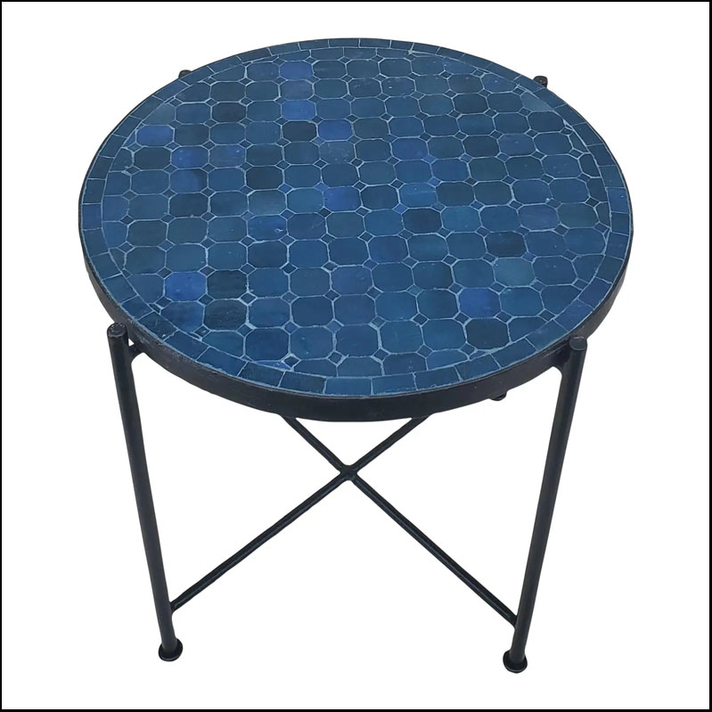 21″ Petrol Blue Moroccan Mosaic Table, Solid Wrought Iron Base,  – CR4