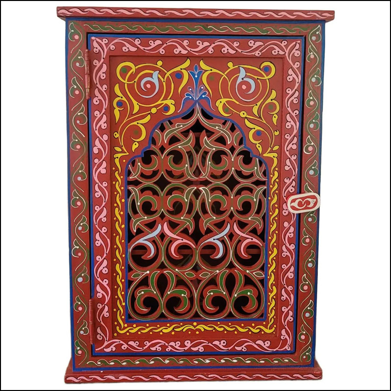 Hand Painted Moroccan Medicine Cabinet / Wall Shelf / Red Zouak
