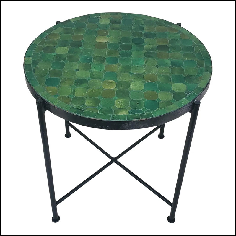 21″ Tamegrout Green Moroccan Mosaic Table, Solid Wrought Iron Base,  – CR4