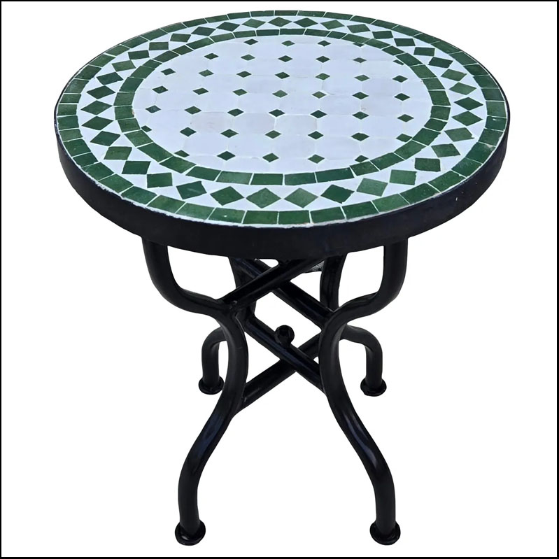 16″ White and Green Moroccan Mosaic Table