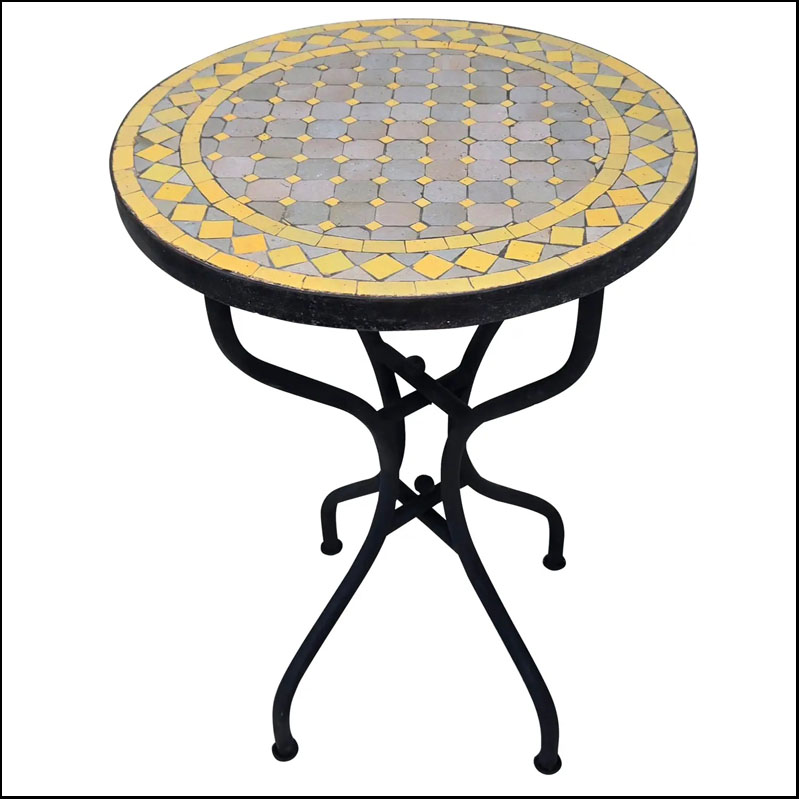 20″ Beige / Yellow Moroccan Mosaic Side Table