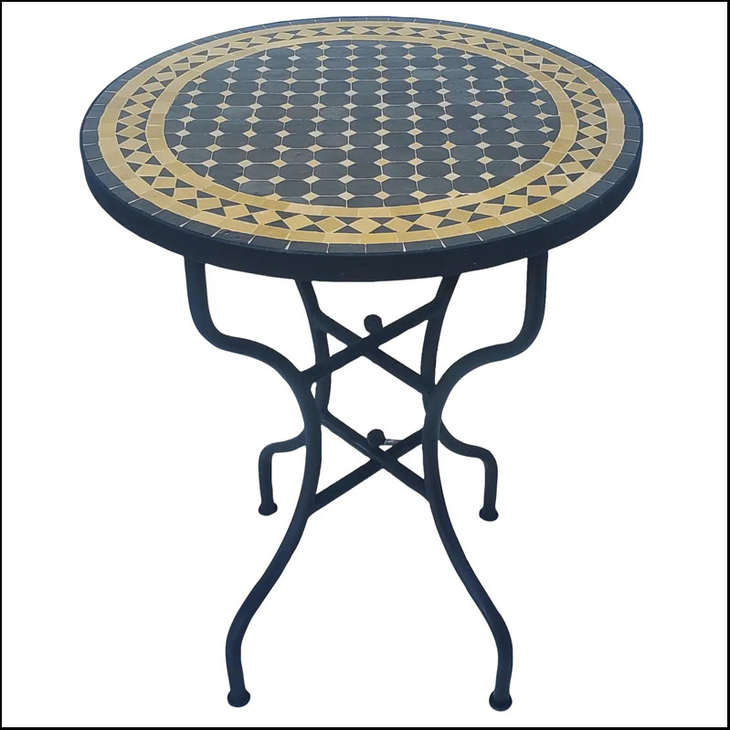 24″ Black and Tan Handmade Moroccan Mosaic Table, UCF Colors